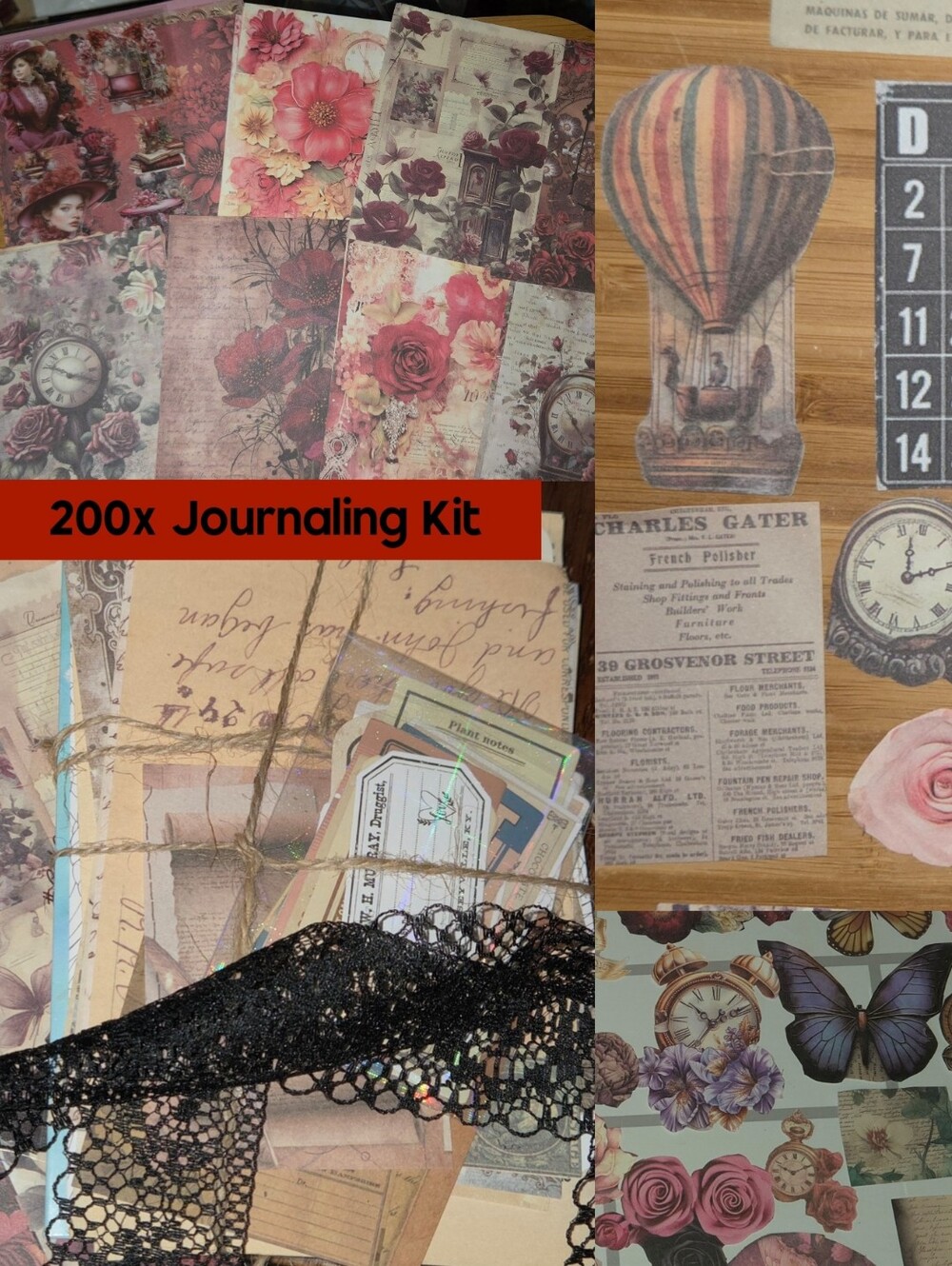 200x Vintage Red Junk Journaling Scrapbooking Kit Cardstock Crafting Paper Lot
